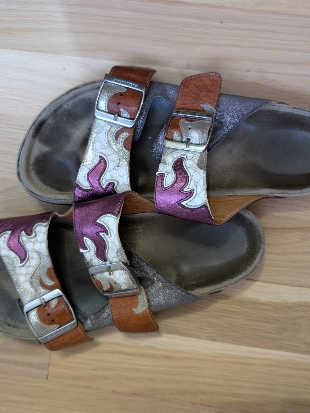 Isabel Marant Metallic Purple, Brown & Cream Double-Buckle Slide Sandals Size 38 - Picture 2 of 15